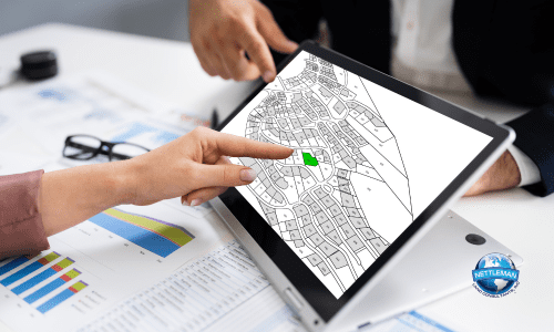 Two hands pointing at a digital land survey